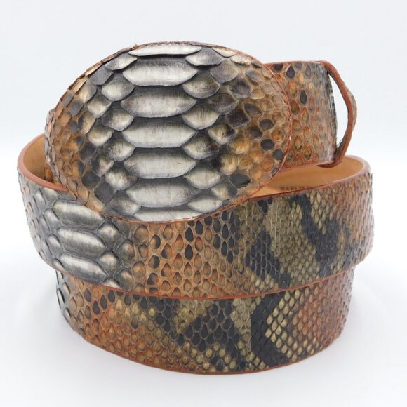 Los Altos Python Skin Cowboy Belt | Rustic Cognac |Oval Python Buckle | EUC | 46 - Picture 1 of 11